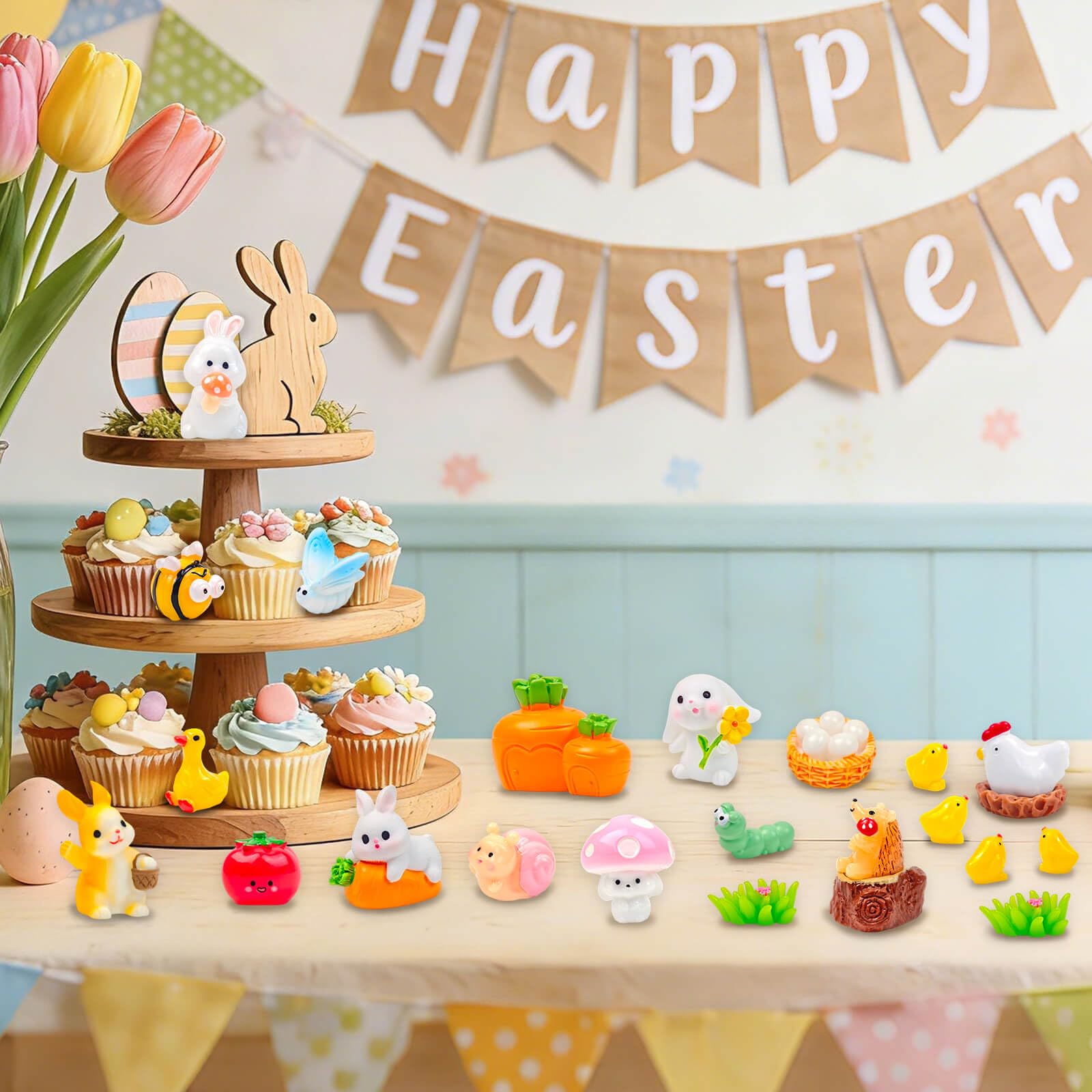 Feivando Easter mini decorations brighten holiday tables and indoor corners.