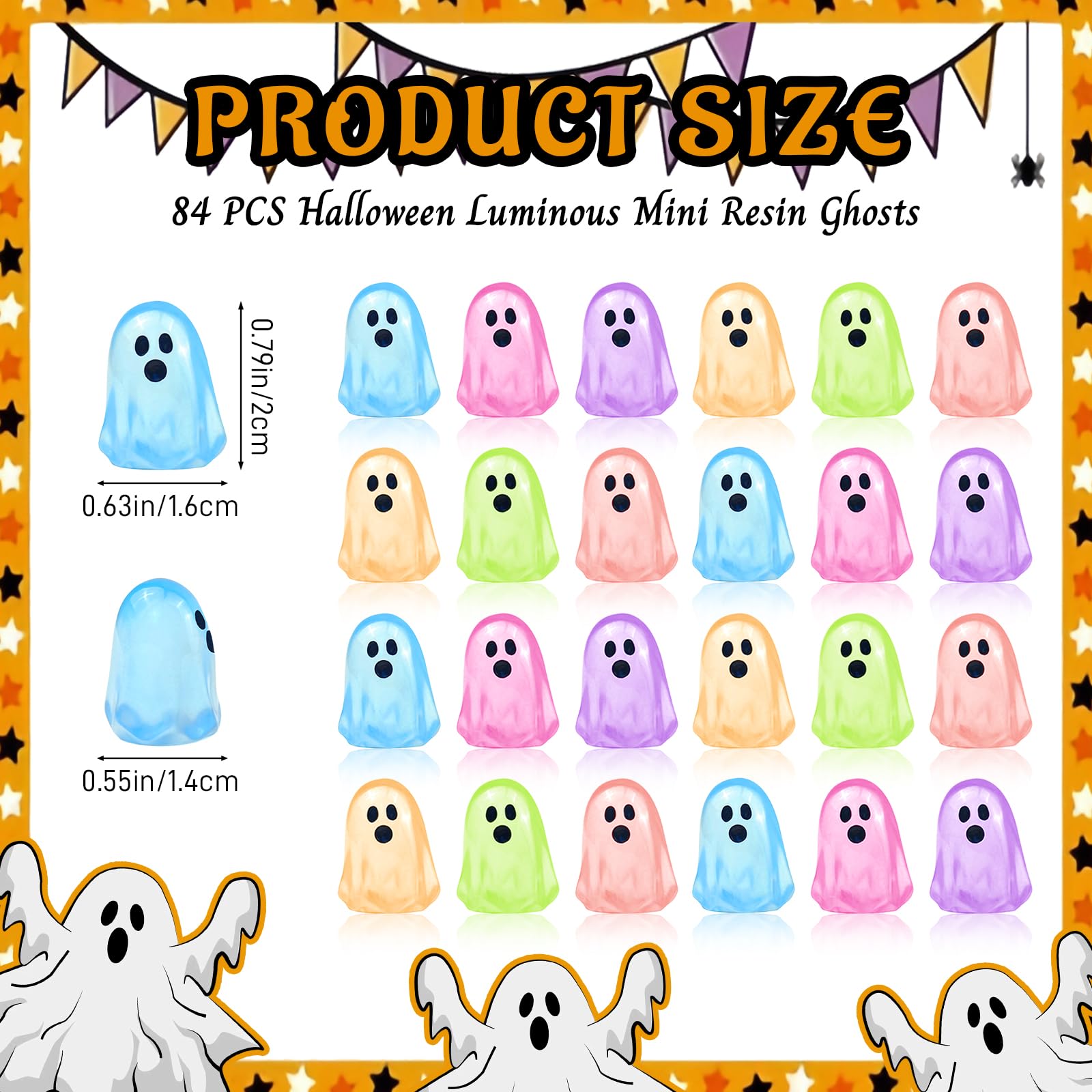 Feivando 84-piece resin ghosts in six colors for versatile decorating