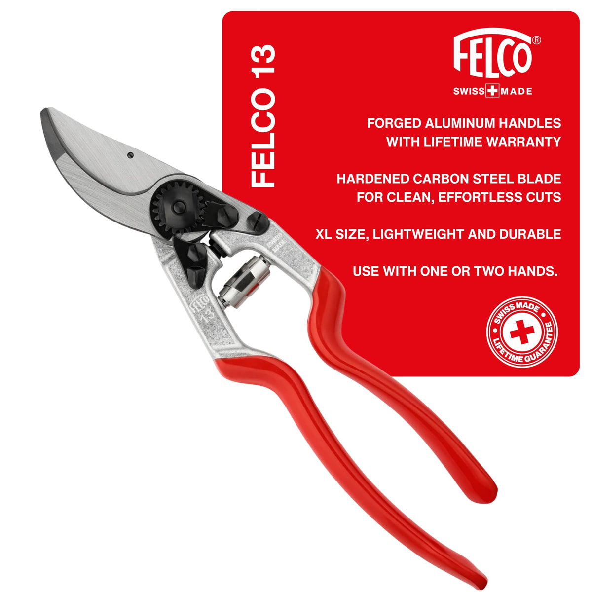 FELCO F-13 pruning shears close-up blade for clean, precise cuts.