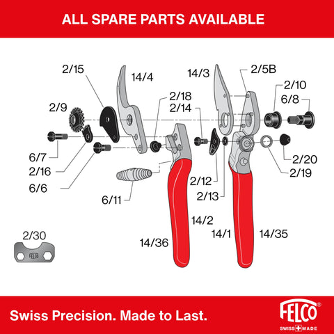 Felco F14 carbon steel blades deliver strong edge retention.