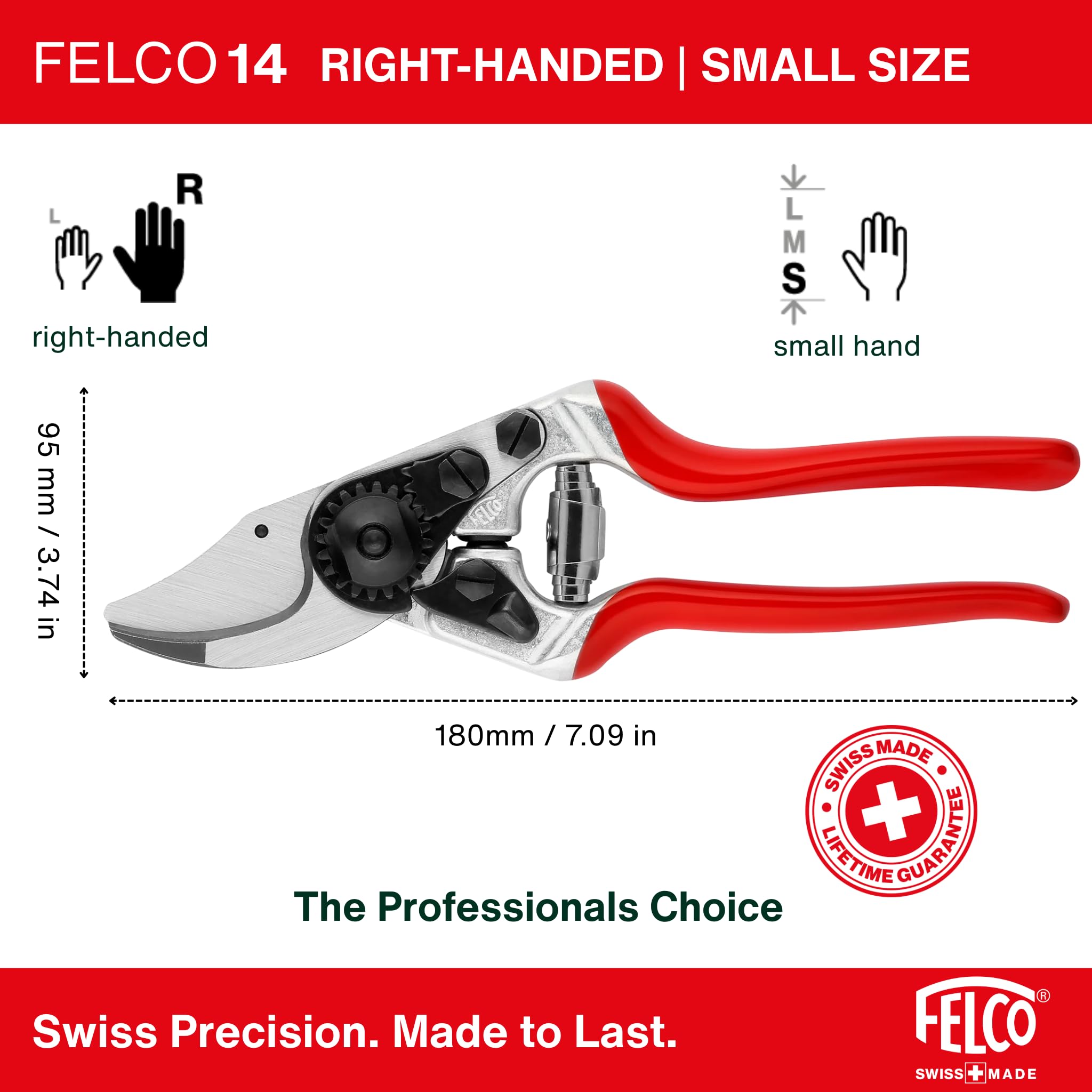 Felco F14 fits small hands with ergonomic design and smooth handling.