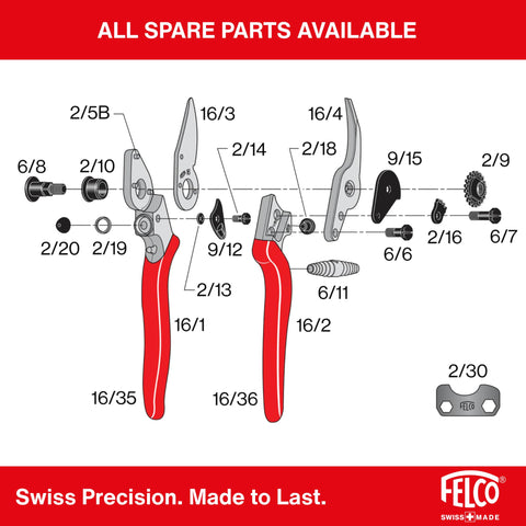 FELCO F16 aluminum handle demonstrating lightweight, durable design