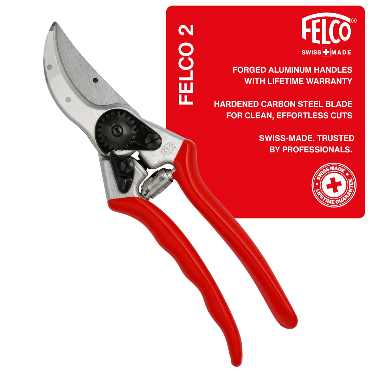 Felco F2 precision cut blade close-up for clean, accurate pruning.