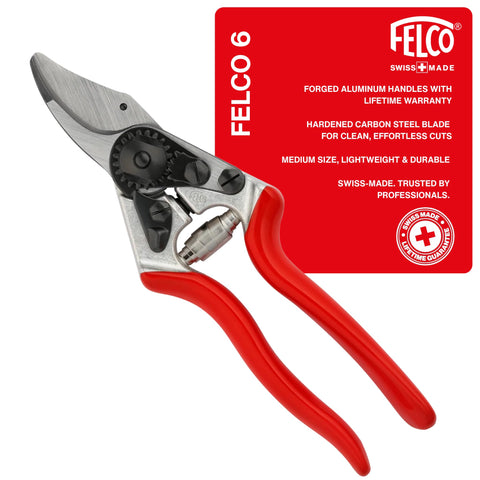 FELCO F6 pruning shears close-up of ergonomic handle for comfortable pruning.