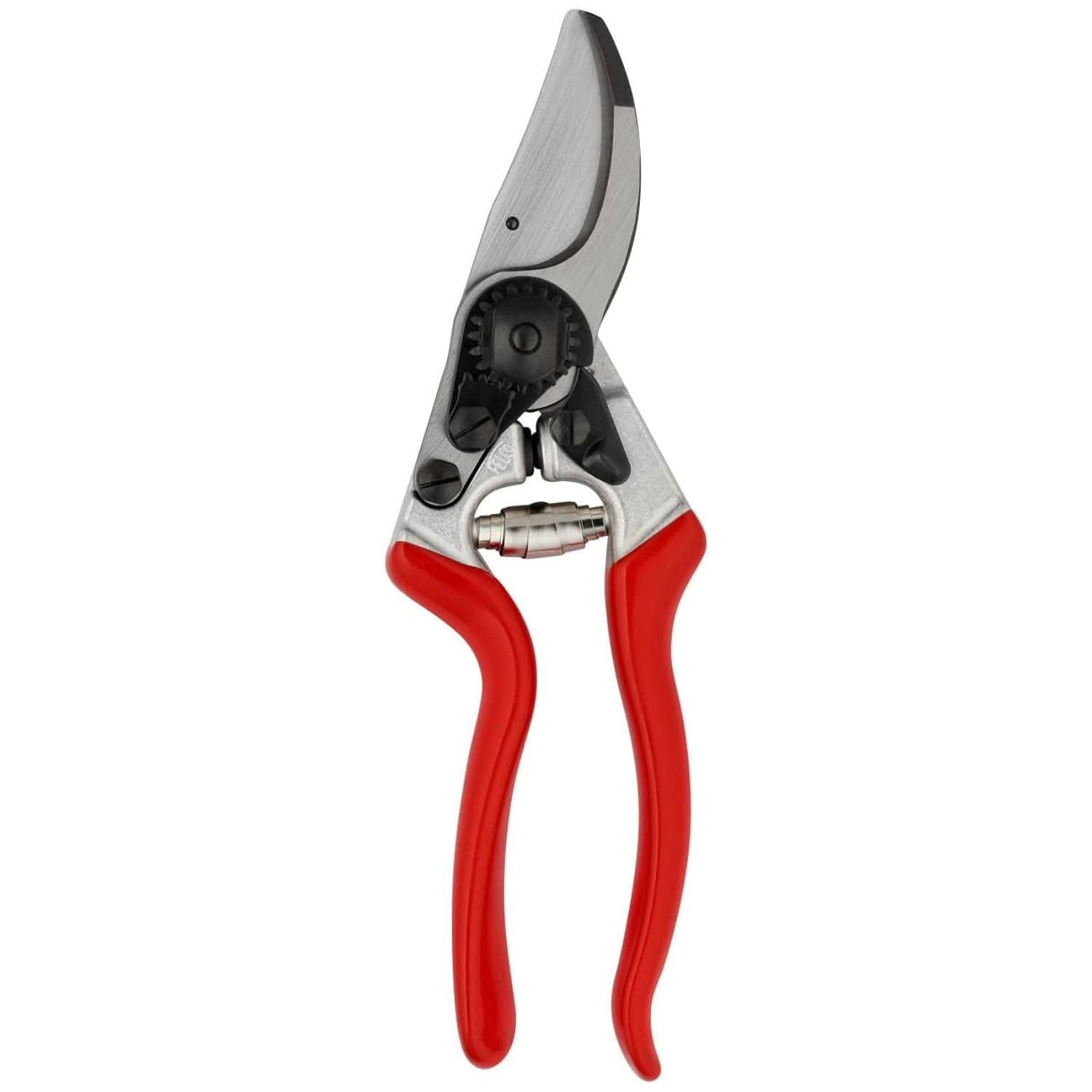 Felco F9 left-handed pruner cutting blade close-up for precise, clean cuts.