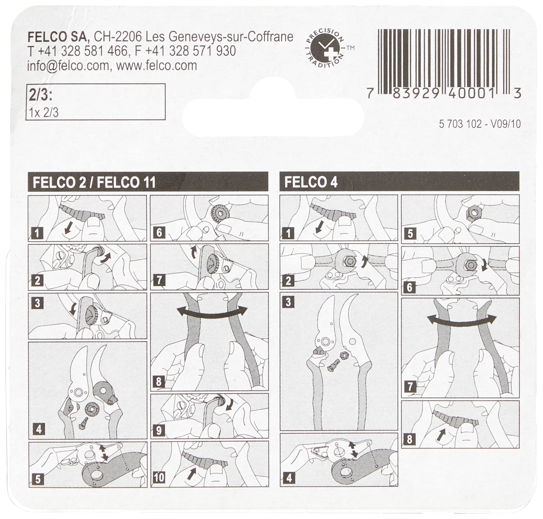 Felco hardened steel blade, durable edge for long-lasting pruning performance