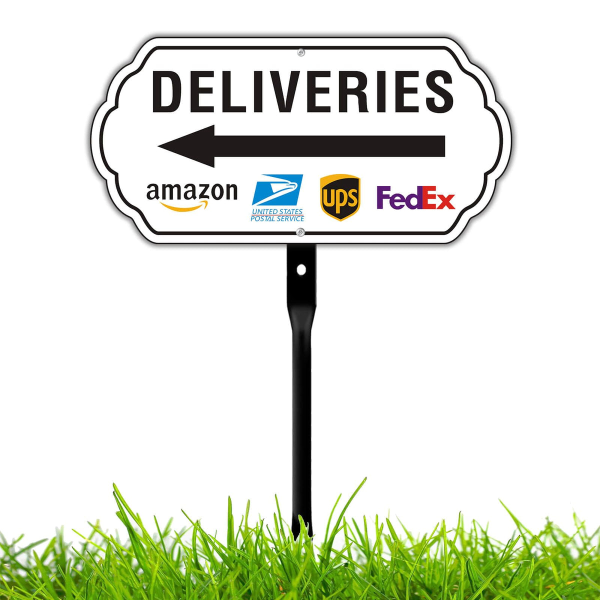 Felexdo deliveries sign with left arrow for outdoor package drop-off