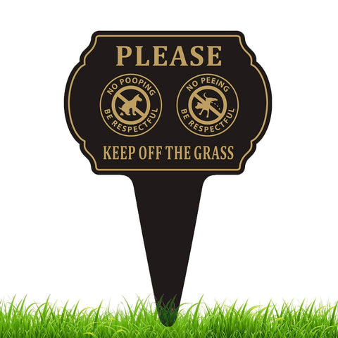 Felexdo no-poop sign on ground stake, side view for clear lawn visibility.