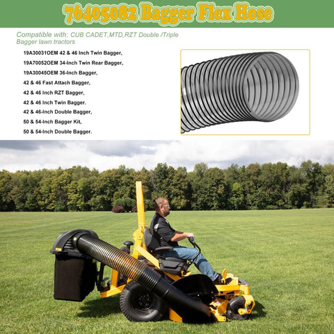 Felhood Bagger Flex Hose installed on mower enables quick setup.