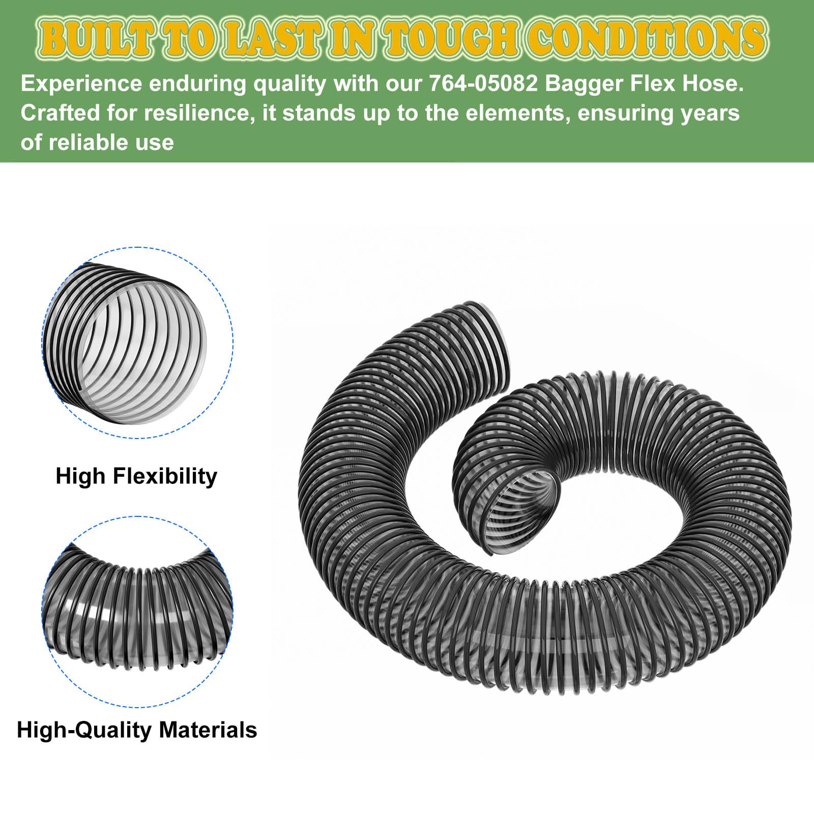 Felhood Bagger Flex Hose is 47.5 inches long to reach bagger setups.