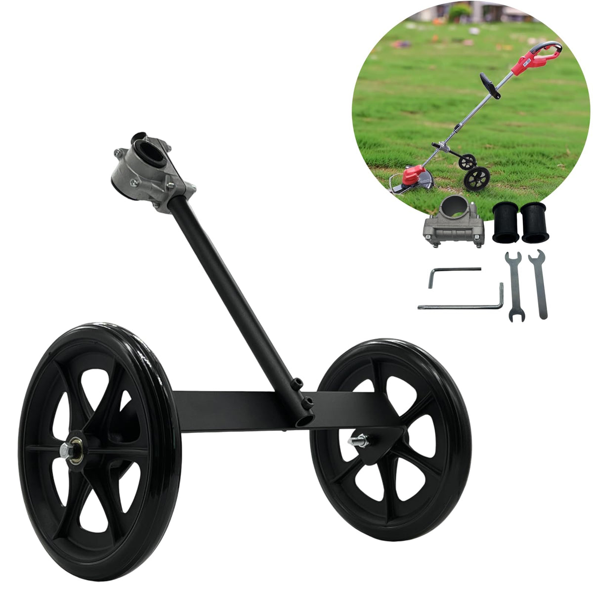 FellDen trimmer wheel attachment with 20-inch height for stable, easier trimming