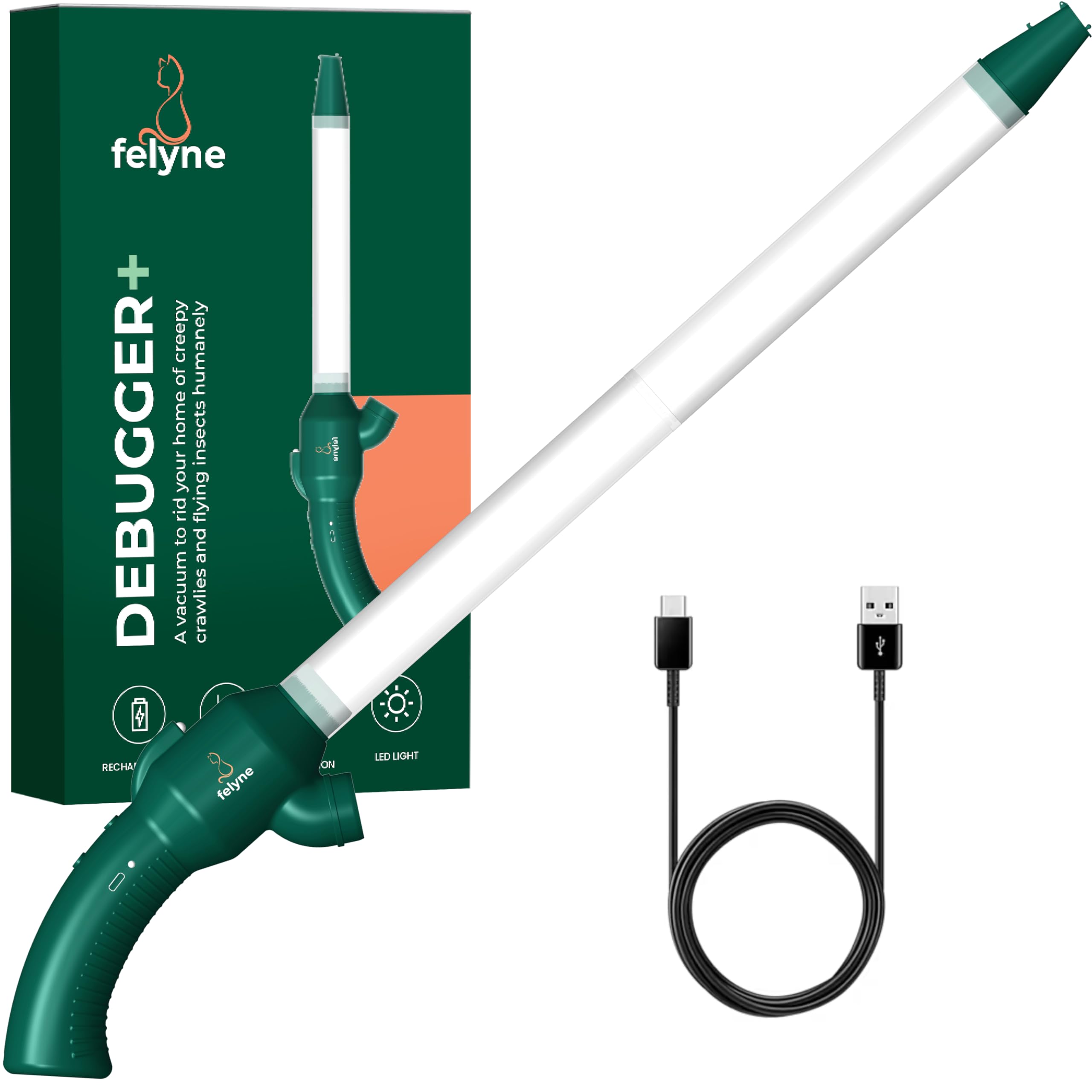 Felyne Debugger+ catch bug tube enables safe capture from a distance.