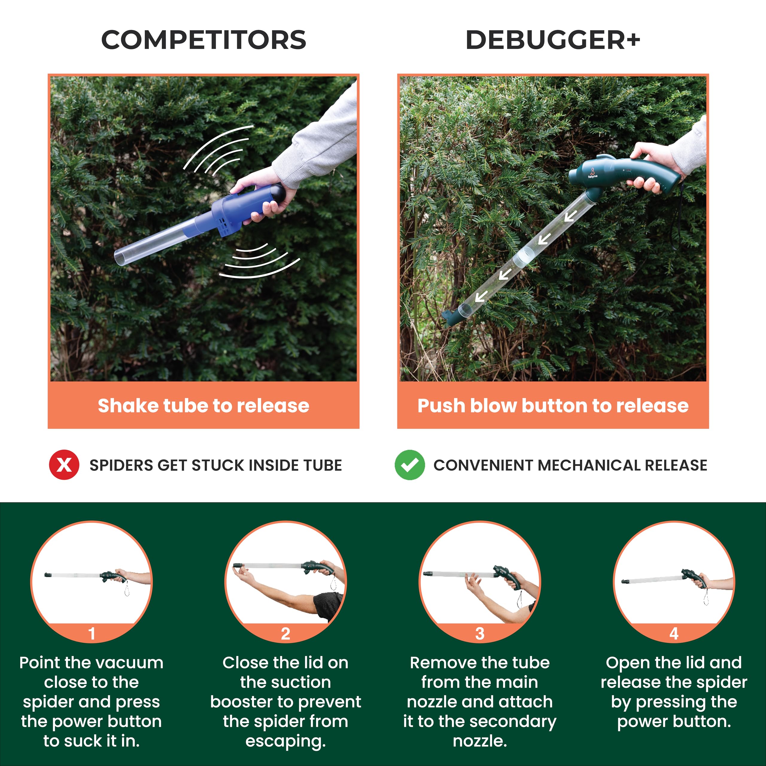 Felyne Debugger+ long handle reaches insects from a safe distance.