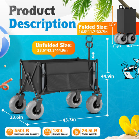 Femotic beach wagon carrying heavy load up to 450 pounds outdoors