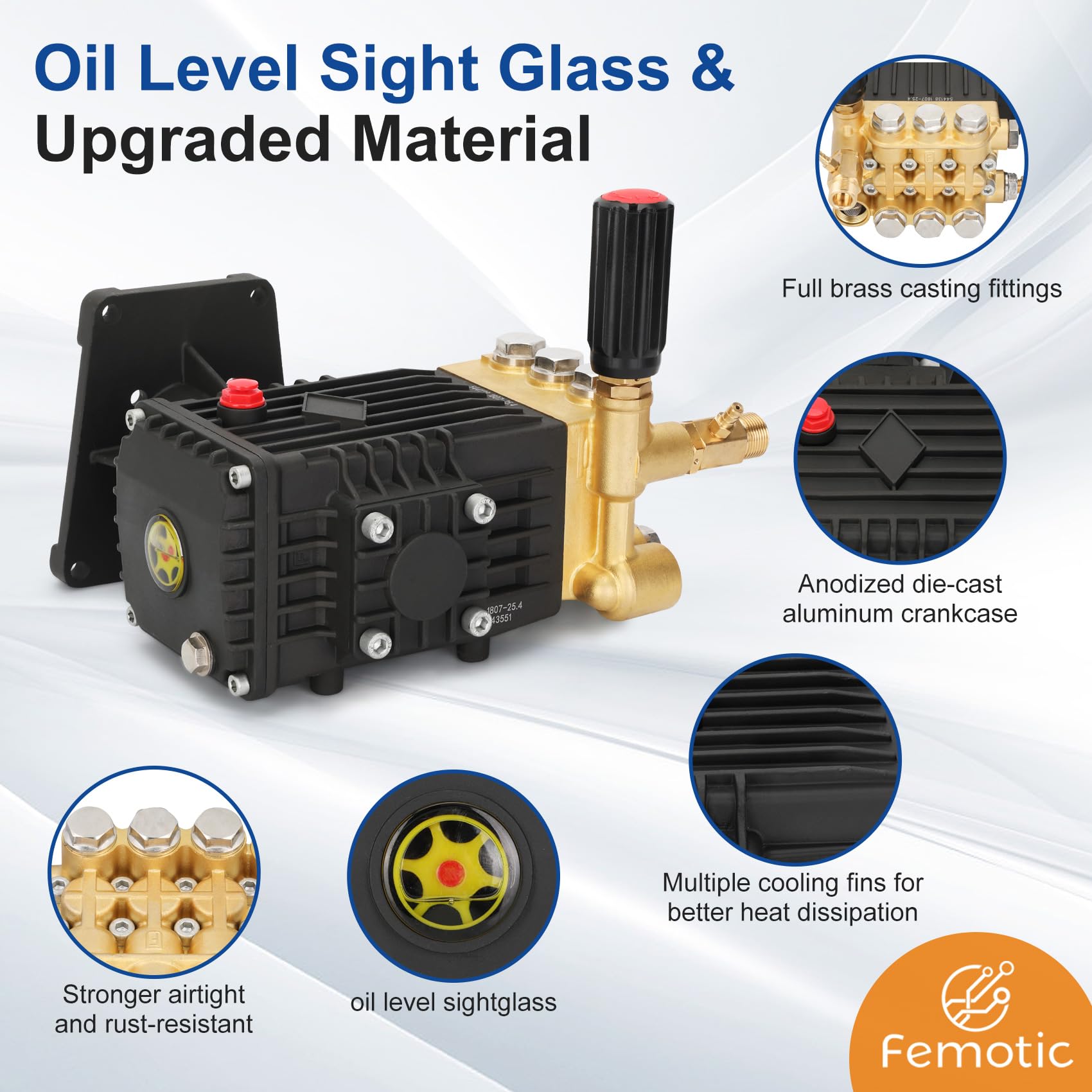 Femotic 4.8 GPM capability ensures versatile cleaning for cars, equipment, and surfaces.