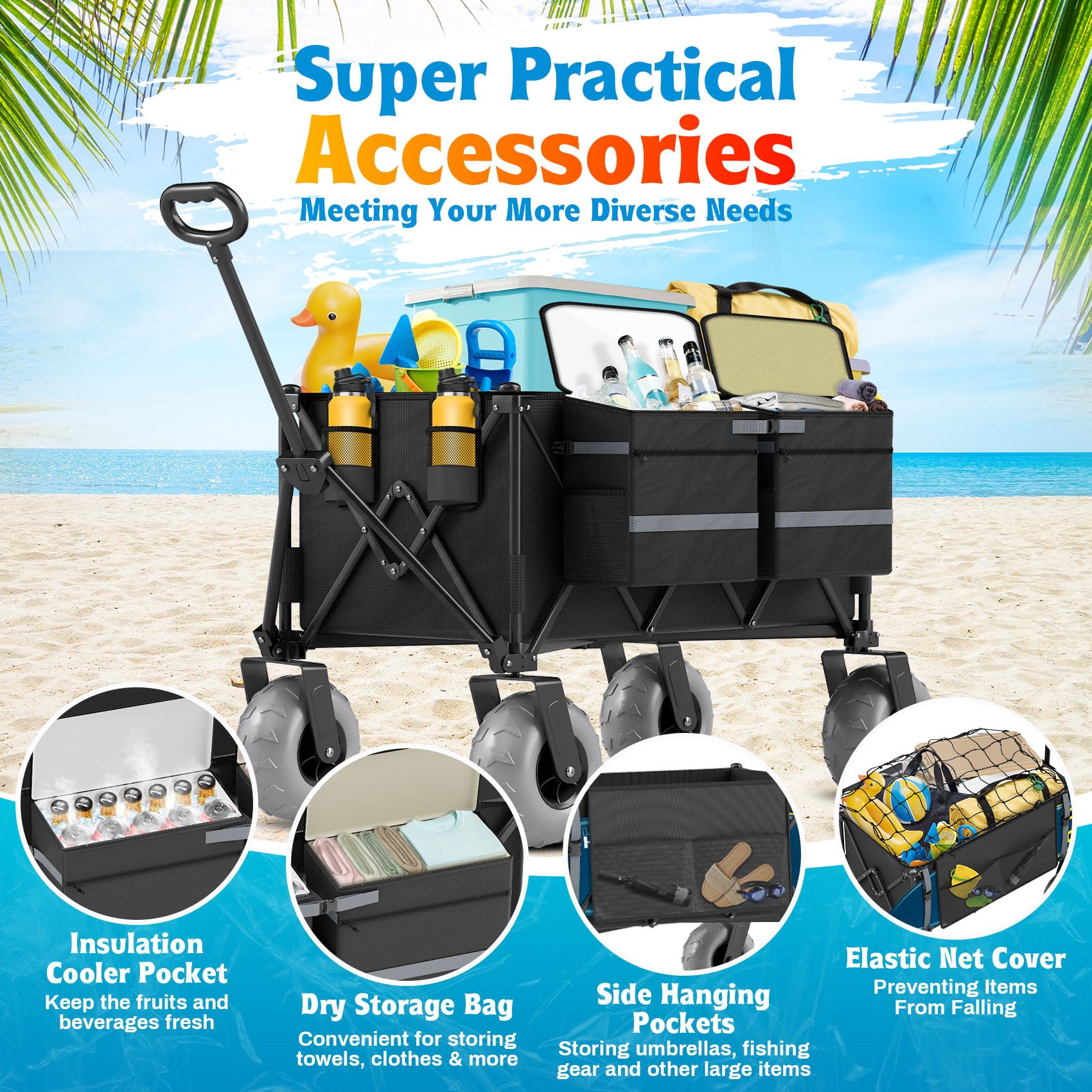 Femotic wagon with removable insulated cooler bag for drinks and snacks
