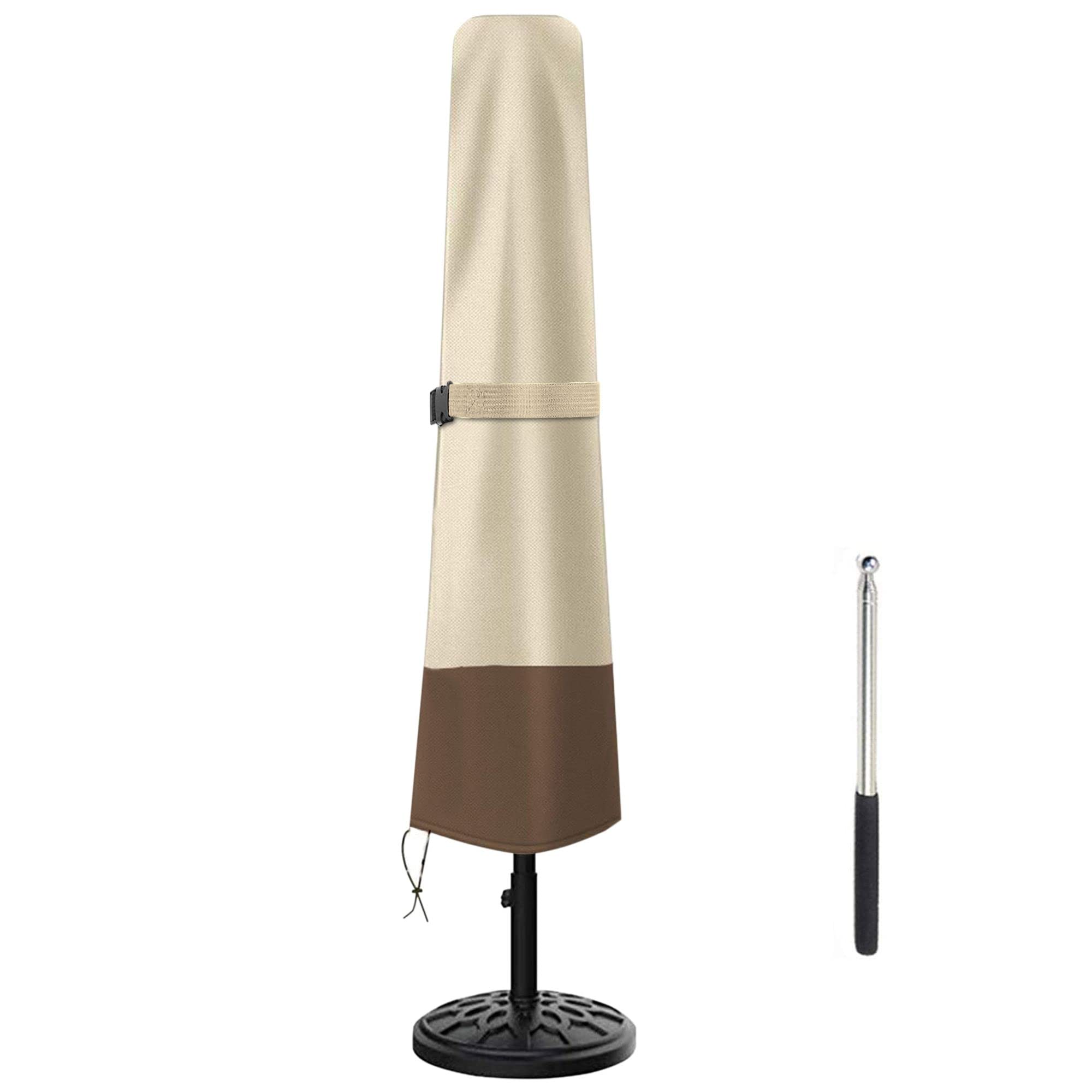 Femuar patio umbrella cover in 600D Oxford fabric shields parasol from sun and rain.