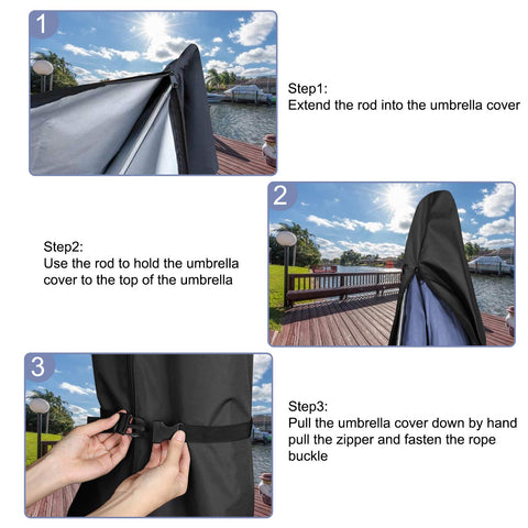 Femuar black umbrella cover ready for year-round outdoor use.