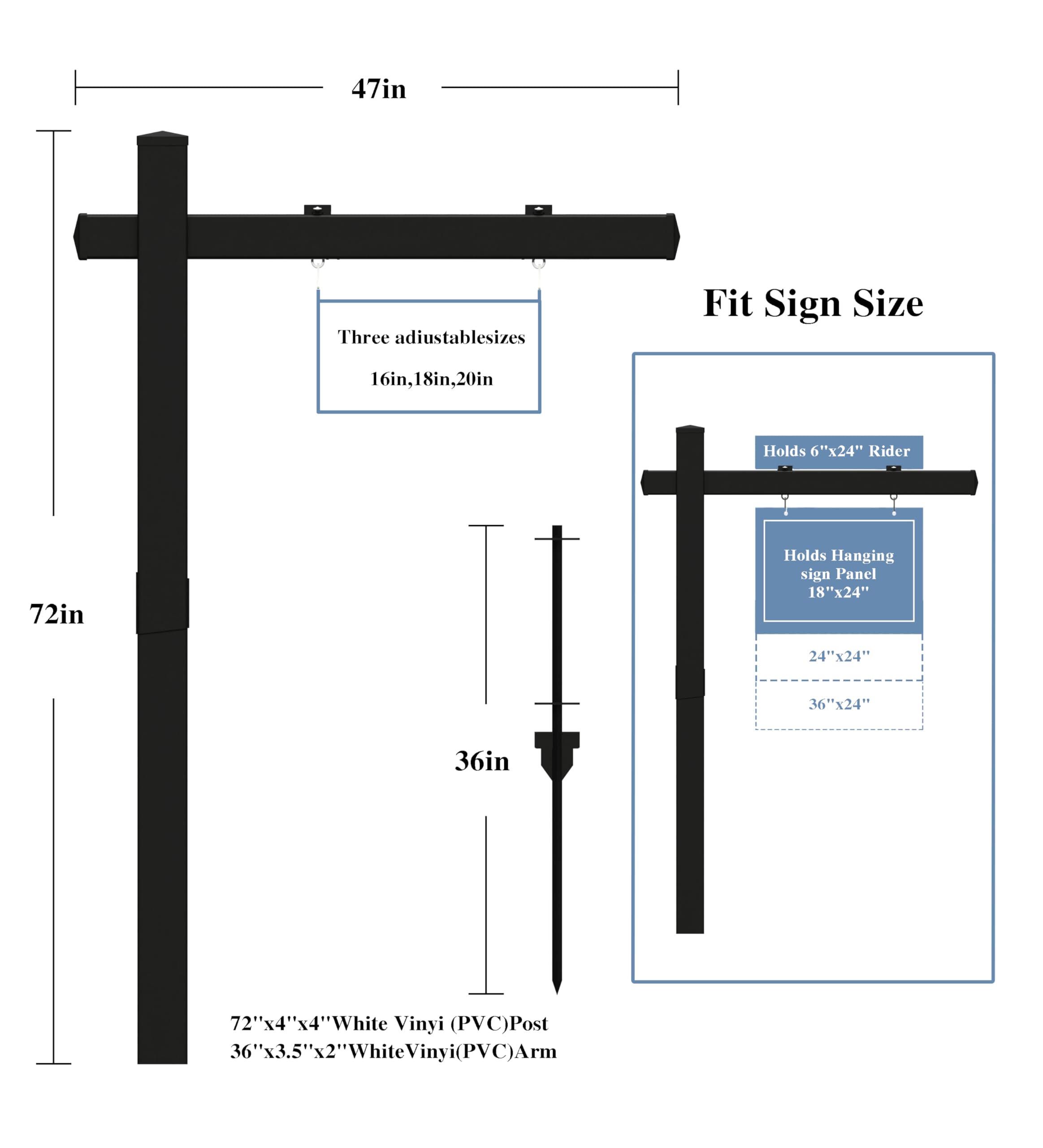 FENCETECH 47-inch arm holds up to 36-inch signs for listings