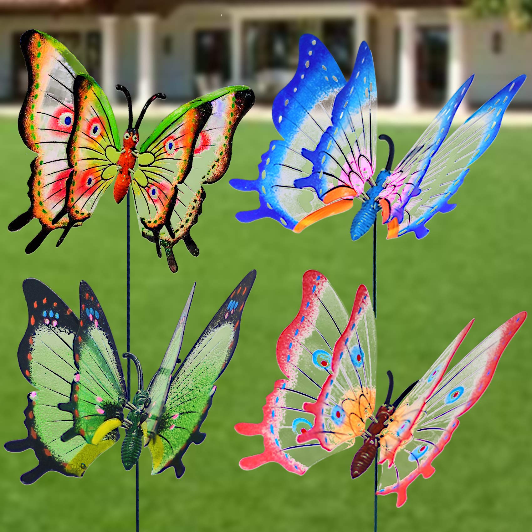 FENELY giant butterfly garden stake pack4 — colorful 3D butterflies for outdoor yard decor.