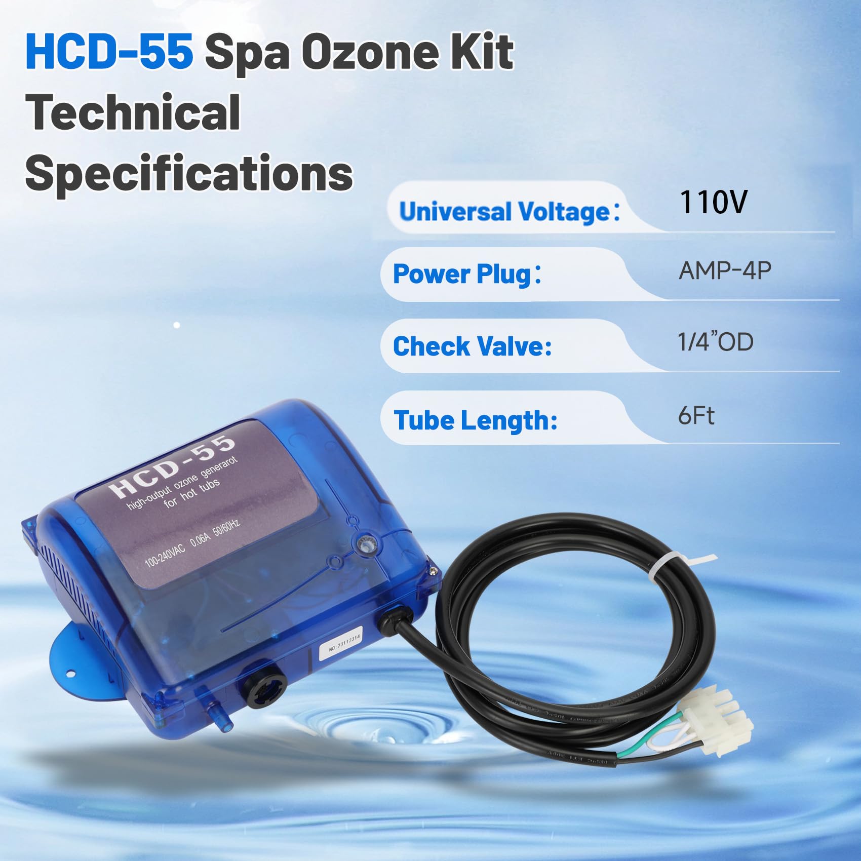 Package contents of Fengind HCD-55 spa ozone kit for DIY setup