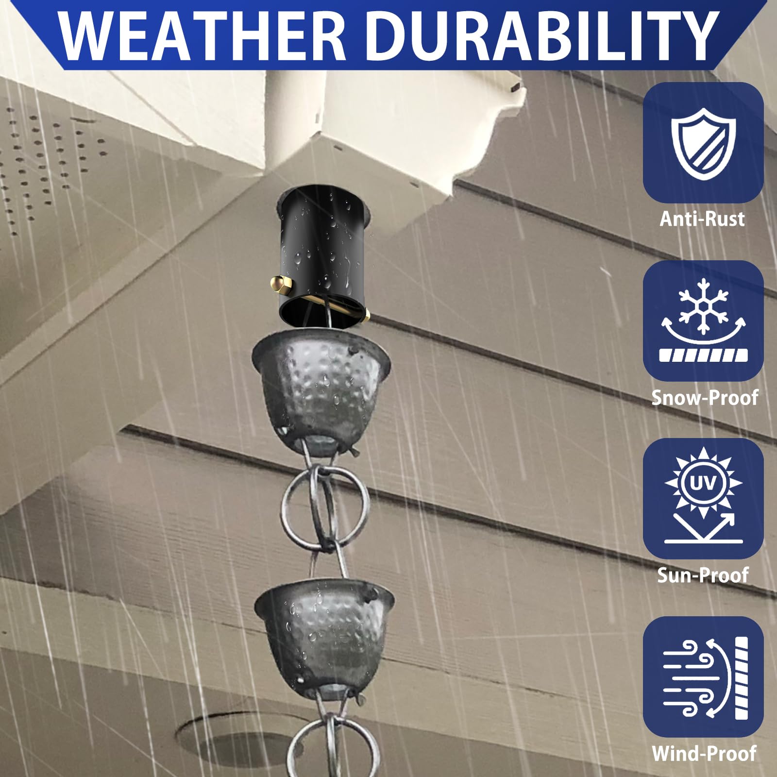 Fengone rain chain installation outdoors combines beauty with efficient rainwater guidance.