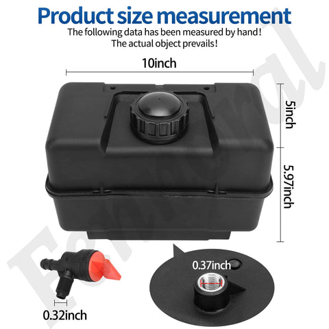 Fennoral 691993 fuel tank side view showing remote mounting compatibility for lawn equipment.