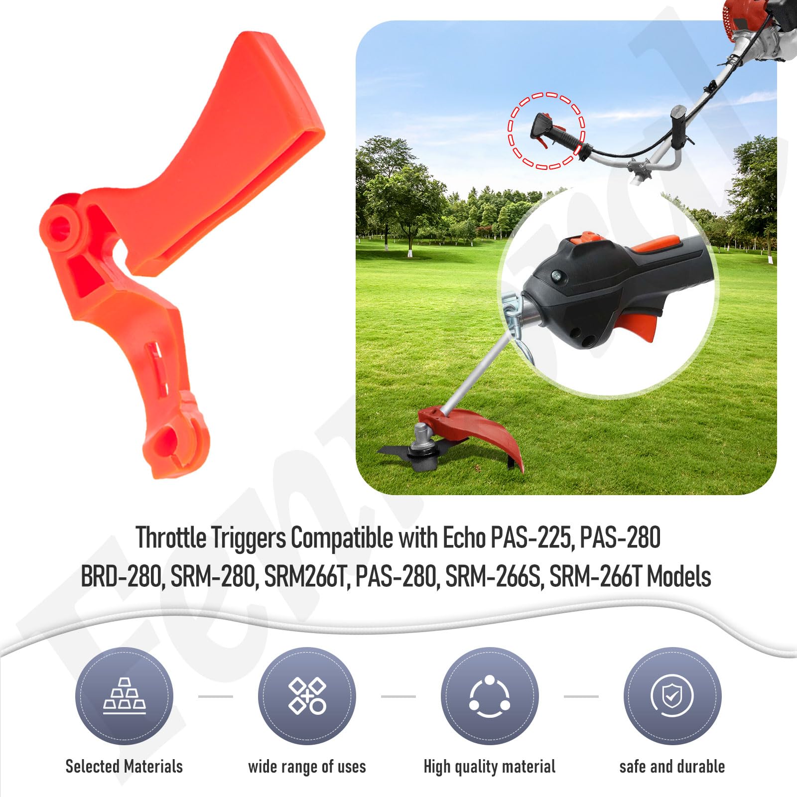 Fennoral throttle triggers installed on trimmer with secure fit.