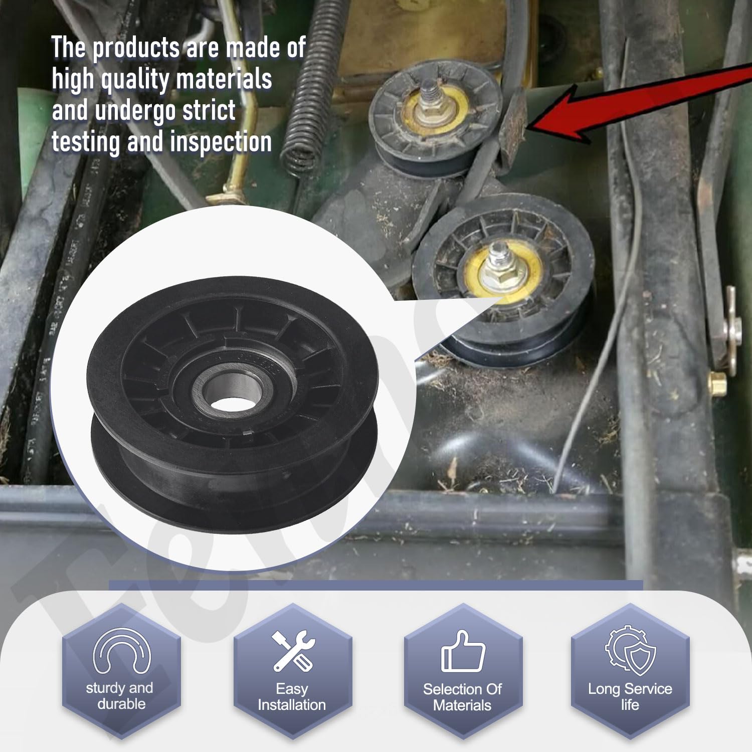 Fennoral V-Idler pulley kit compatibility list confirms broad John Deere model coverage.