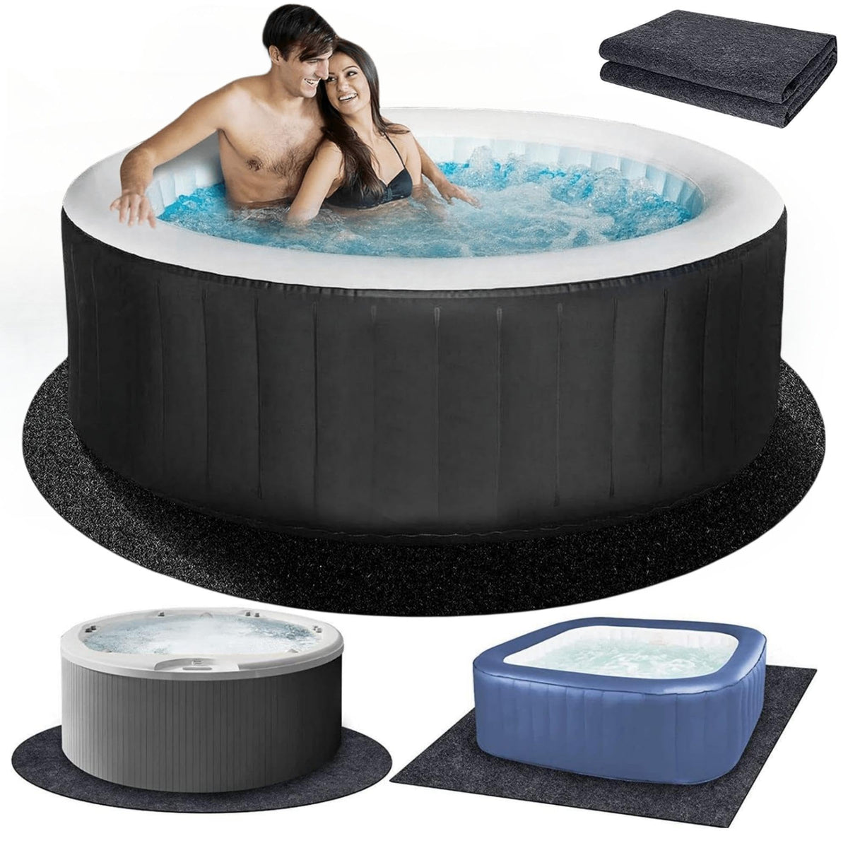FENXAM 80-inch round hot tub mat under view showing large round footprint and absorbent surface.