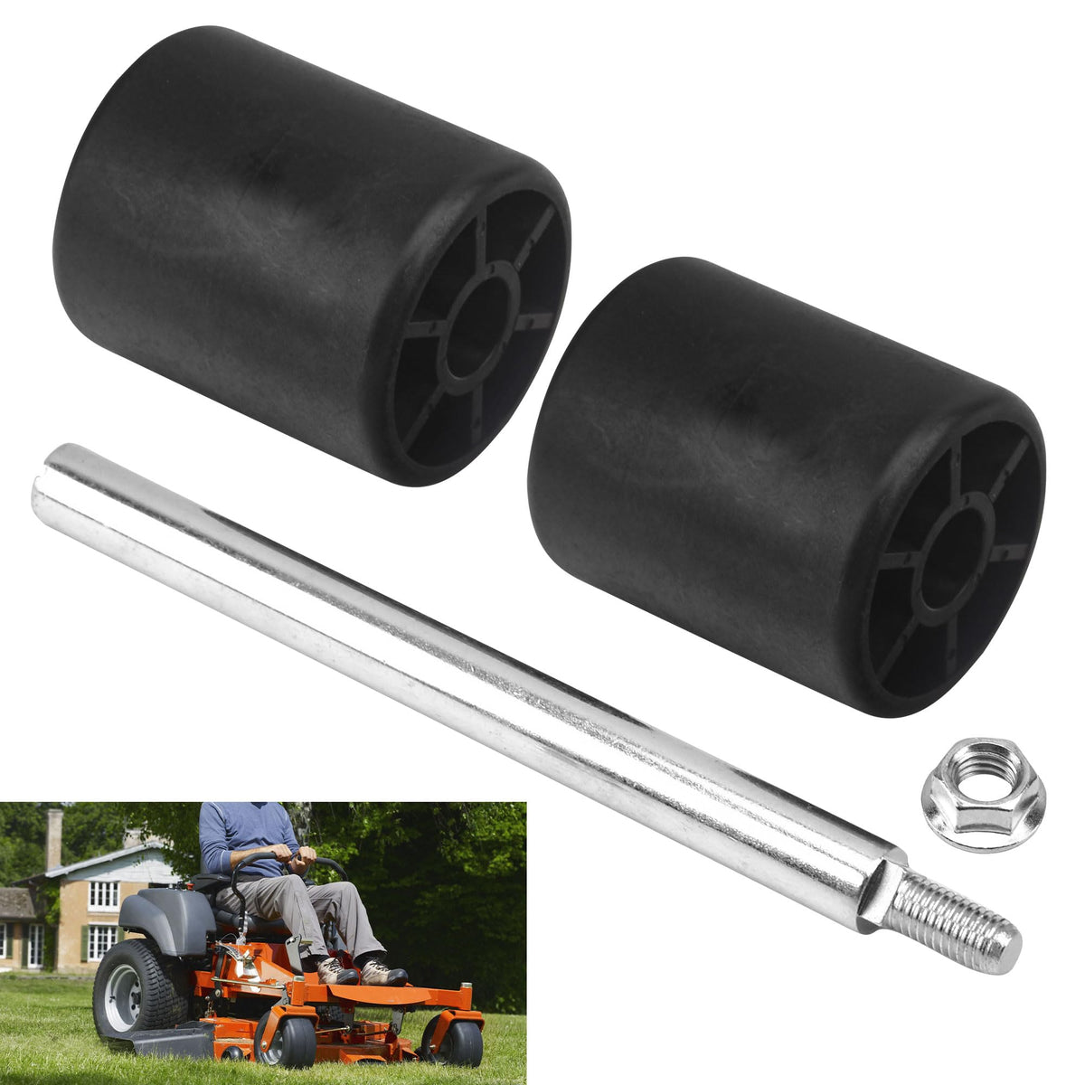 FENXDN deck roller with rod assembly on a John Deere mower for even cutting