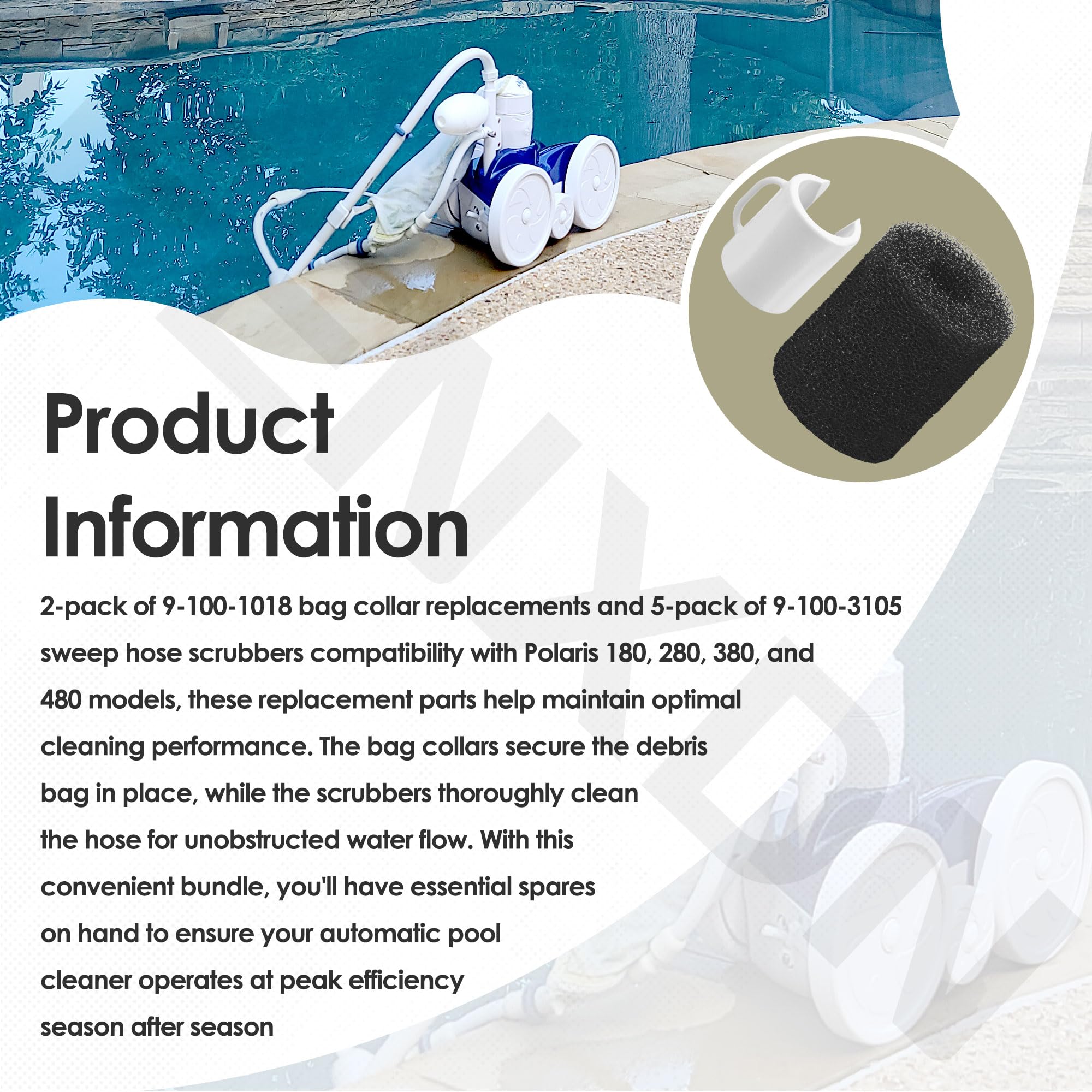 FENXDN sweep hose scrubber for Polaris models polishes hose surfaces during routine cleaning