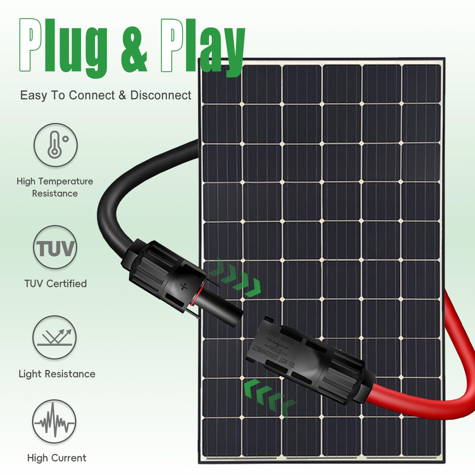 Feotech 60ft 10AWG solar extension cable in RV setup, low resistance for efficiency.