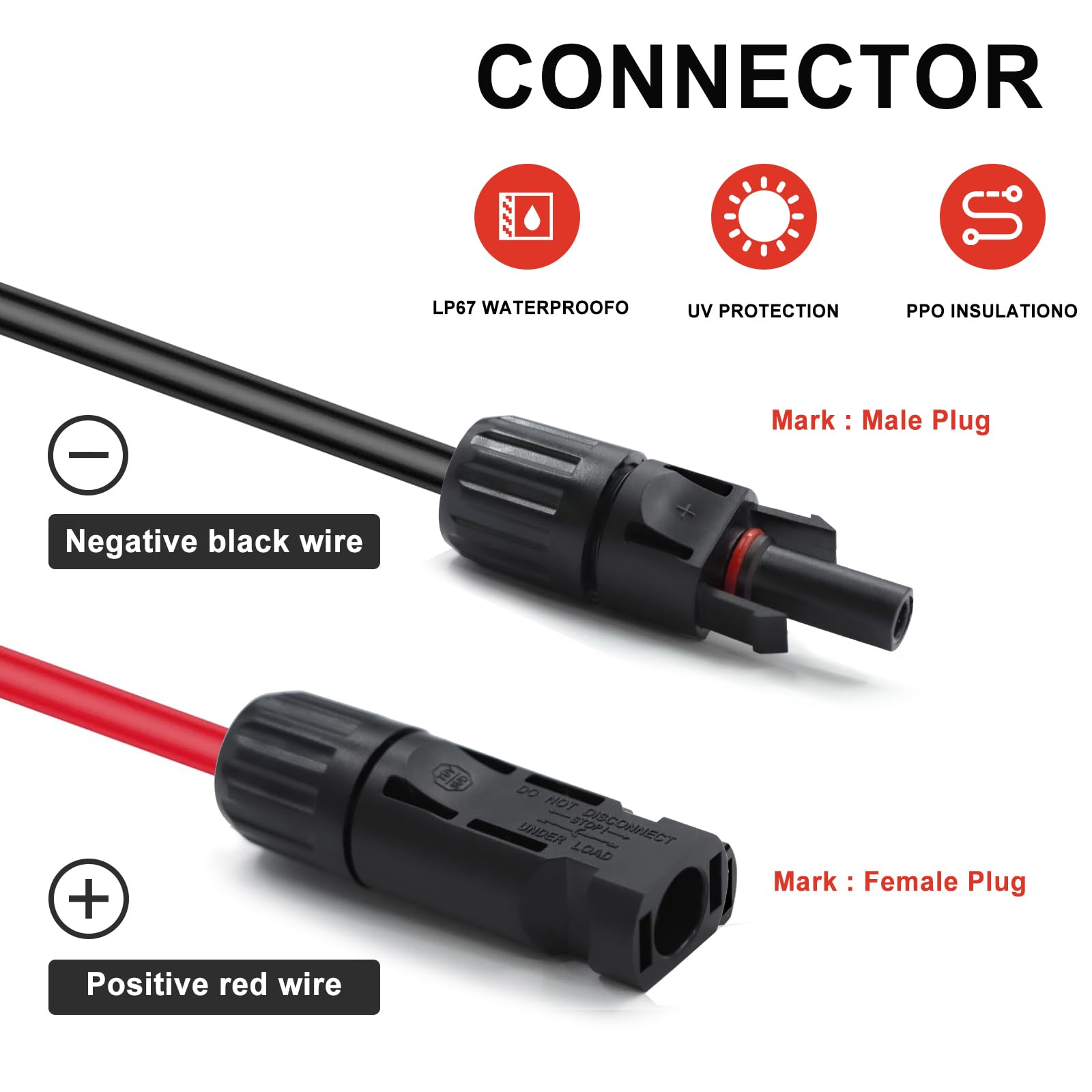 Feotech 20ft extension cable in black and red for visibility