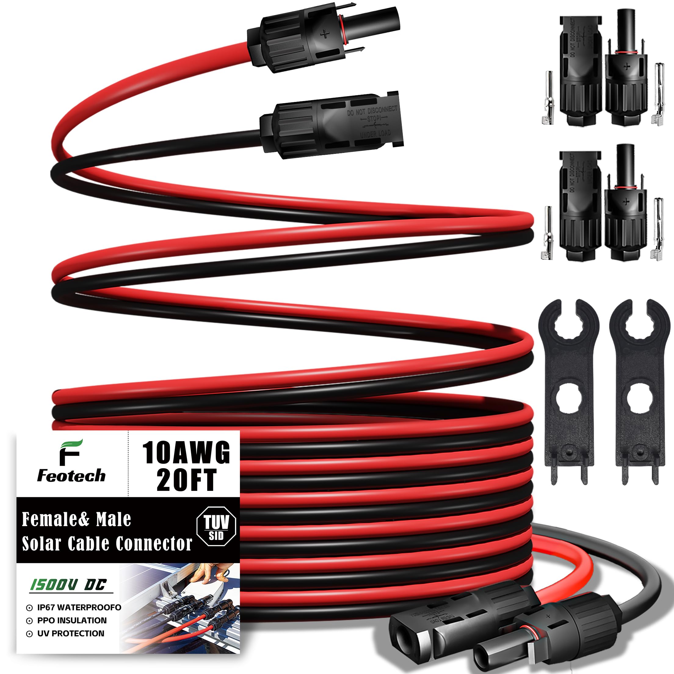 Feotech Twin Wire 20FT connectors close-up for rugged outdoor solar setups