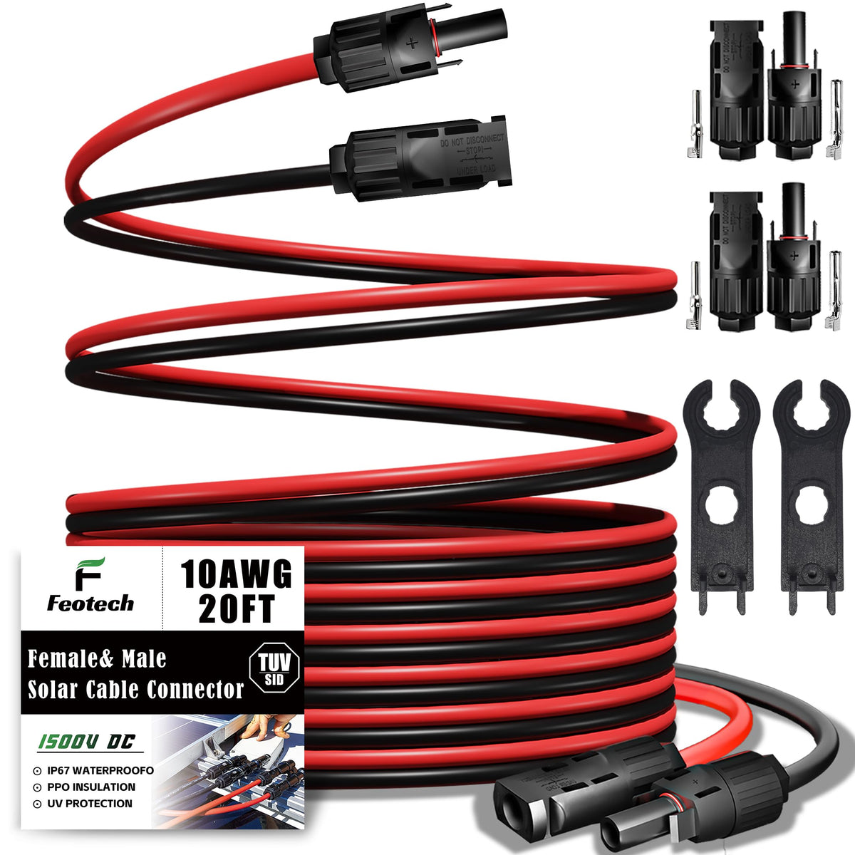 Feotech Twin Wire 20FT connectors close-up for rugged outdoor solar setups