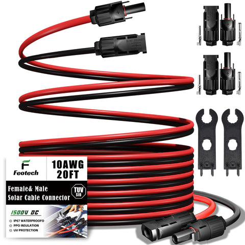 Feotech Twin Wire 20FT connectors close-up for rugged outdoor solar setups