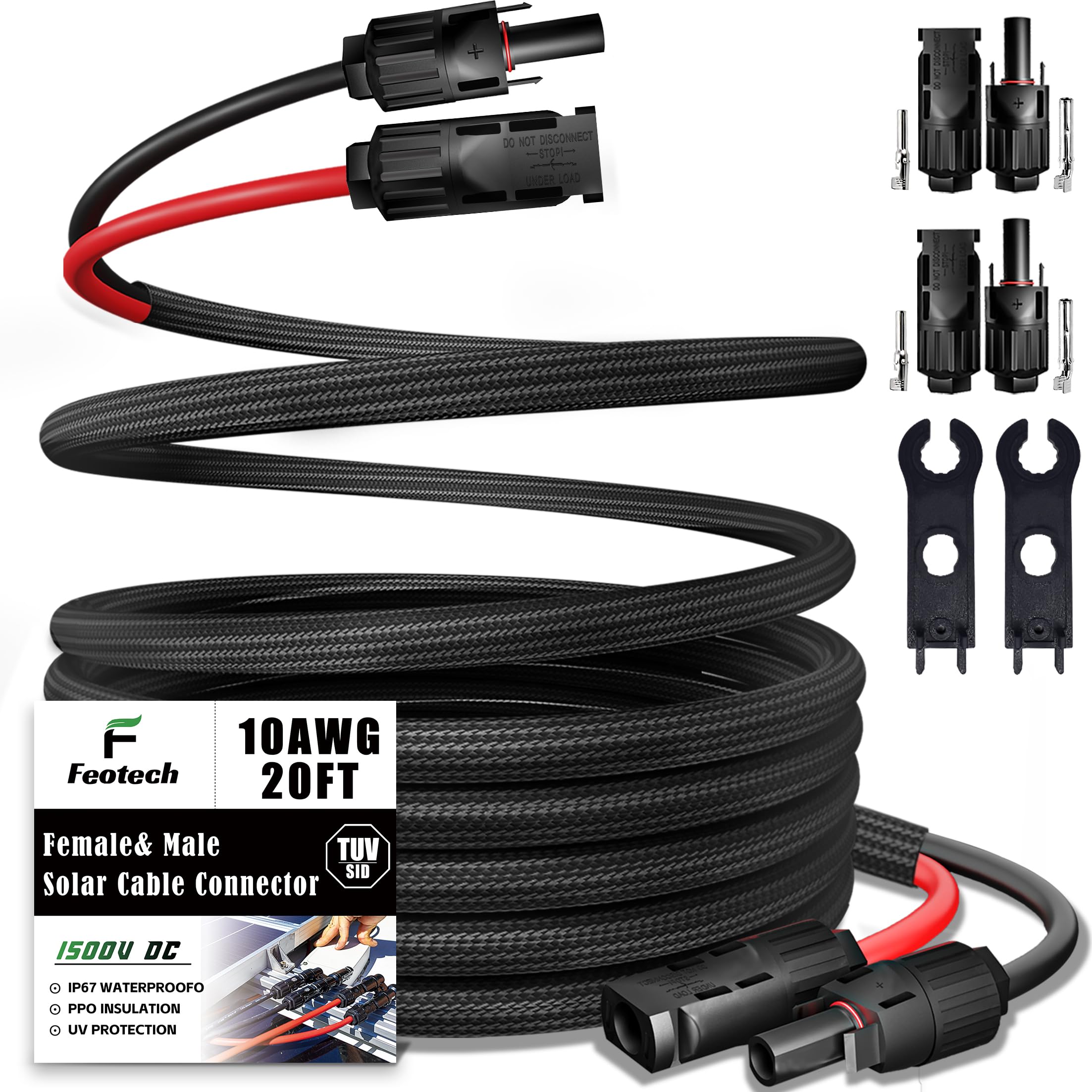 Feotech twin-wire 20ft solar extension with IP67 rating for outdoor reliability.