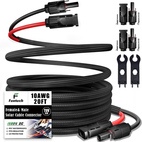 Feotech twin-wire 20ft solar extension with IP67 rating for outdoor reliability.