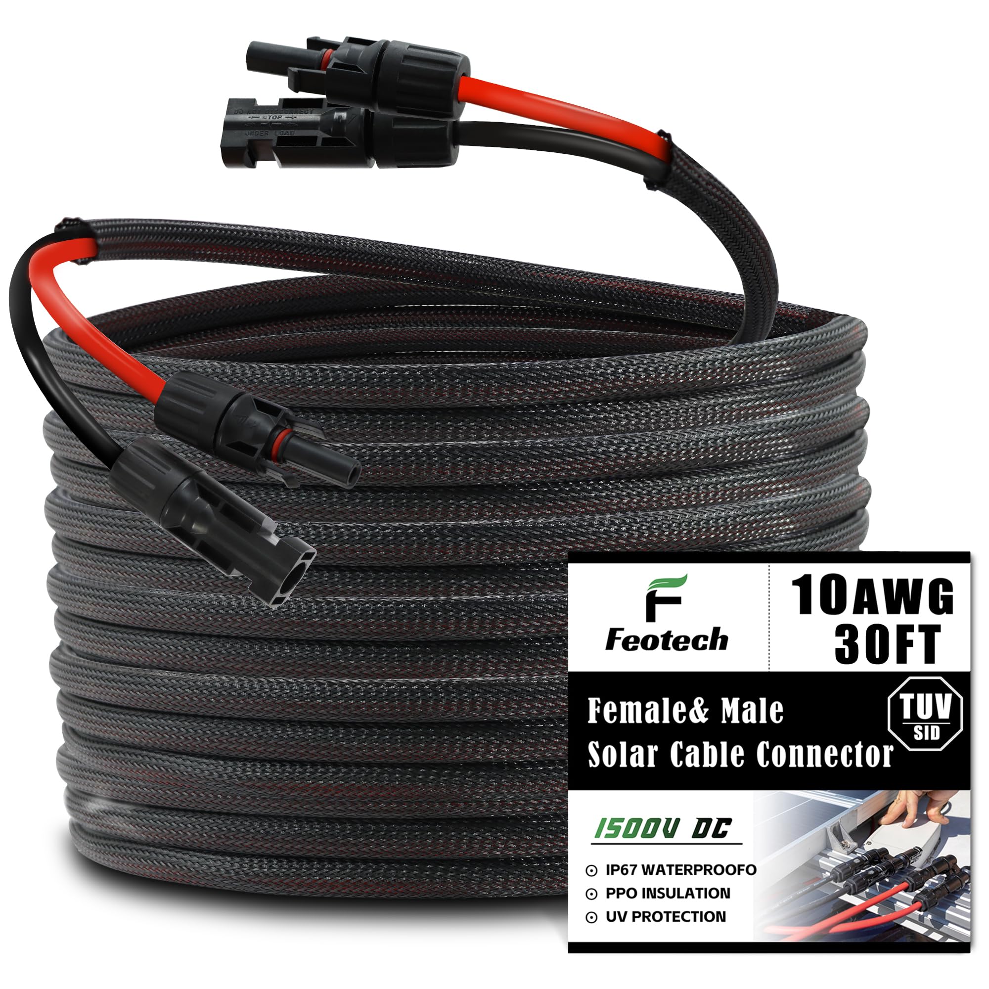 Feotech twin wire 30ft solar extension cable for efficient energy transfer.