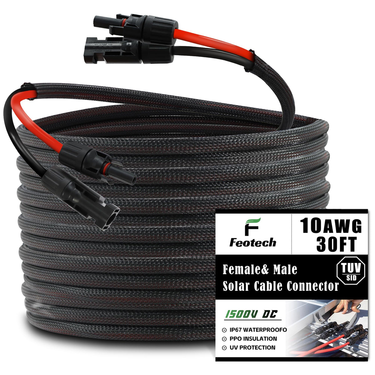 Feotech twin wire 30ft solar extension cable for efficient energy transfer.