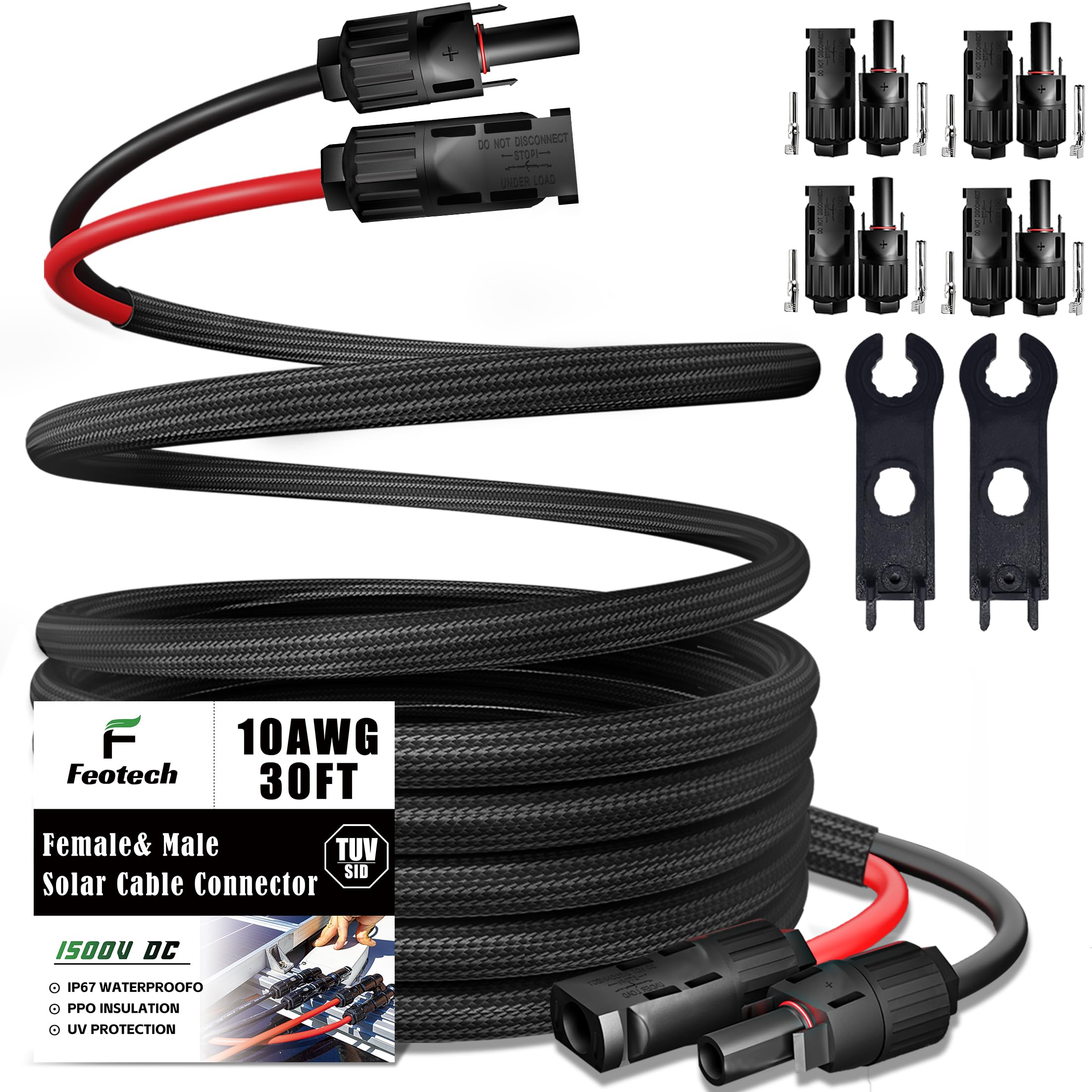 Feotech twin wire 30ft solar extension cable ready for rooftop connections