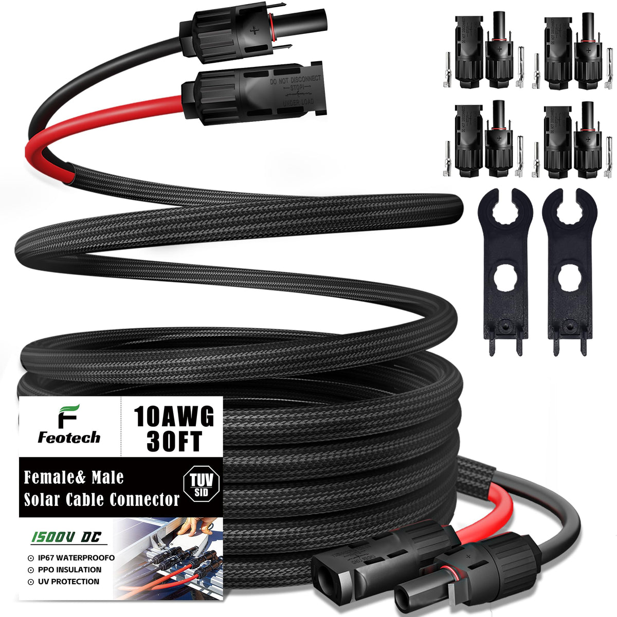 Feotech twin wire 30ft solar extension cable ready for rooftop connections
