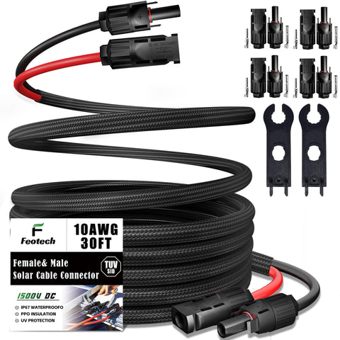 Feotech twin wire 30ft solar extension cable ready for rooftop connections