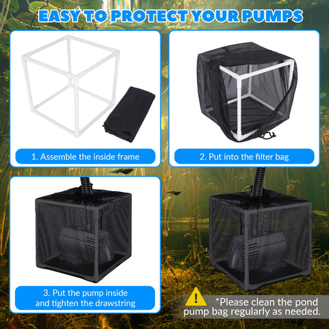 Outdoor pond setup with FEOXSHAL filter box for debris control