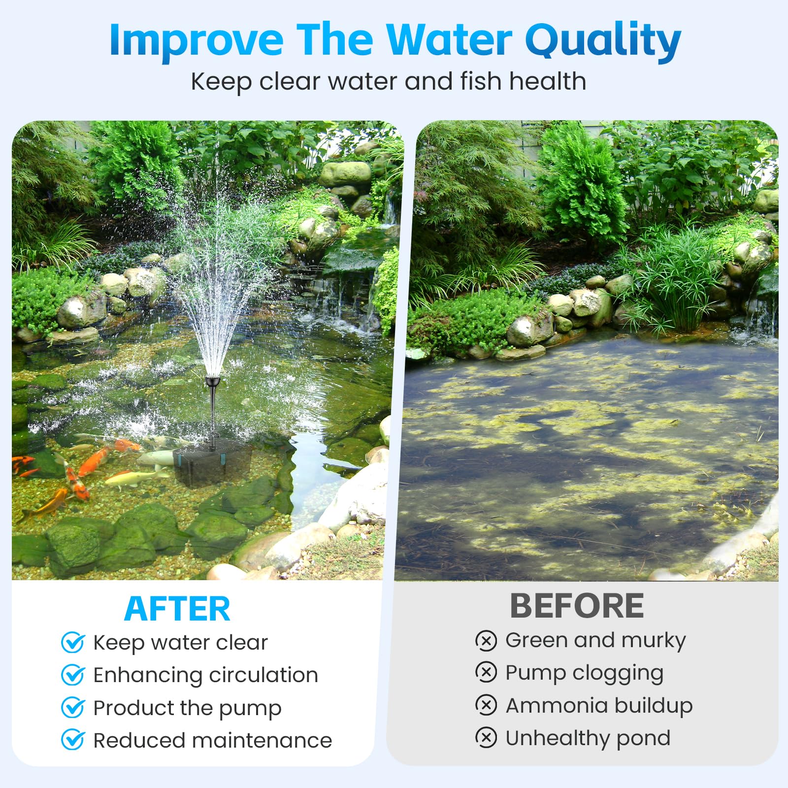 FEOXSHAL pond pump 820GPH delivers quiet, steady water flow