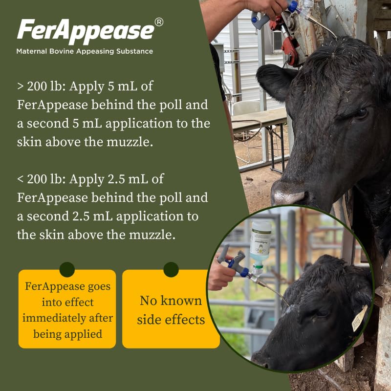 FerAppease topical behind-poll application calms cattle during handling.