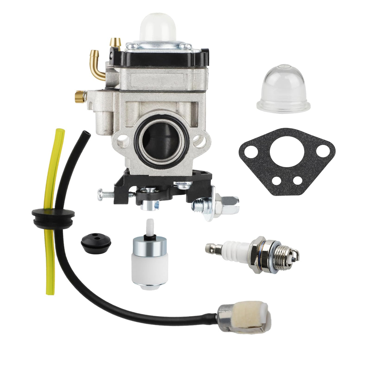 Ferilter Pro PR46BT carburetor close-up showing Poulan Pro PR46BT/PR48BT compatibility for easy starts.