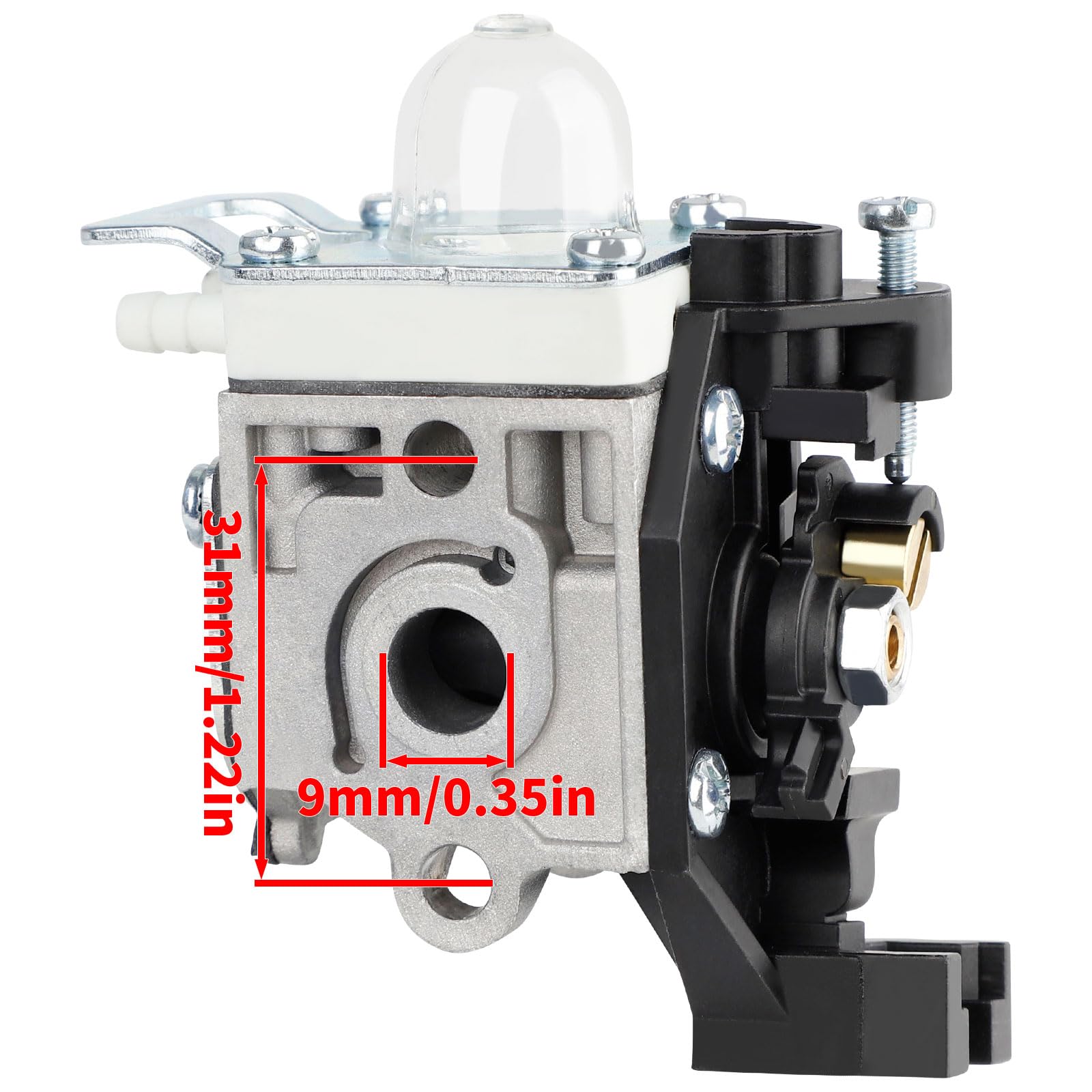 Ferilter SRM 225 carburetor on workbench ready for installation