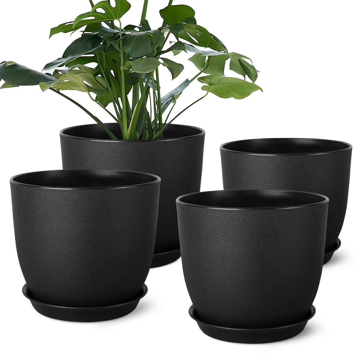 Ferlypote 8-inch plant pots set of 4 with a matte black finish for versatile indoor use.
